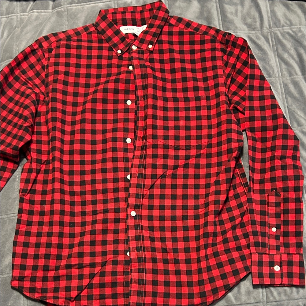 Old Navy Red and Black Checkered Button Down Shirt